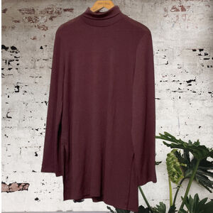 WILFRED Burgundy Merlot knit Long Sleeve Turtleneck split side tunic Top Size L